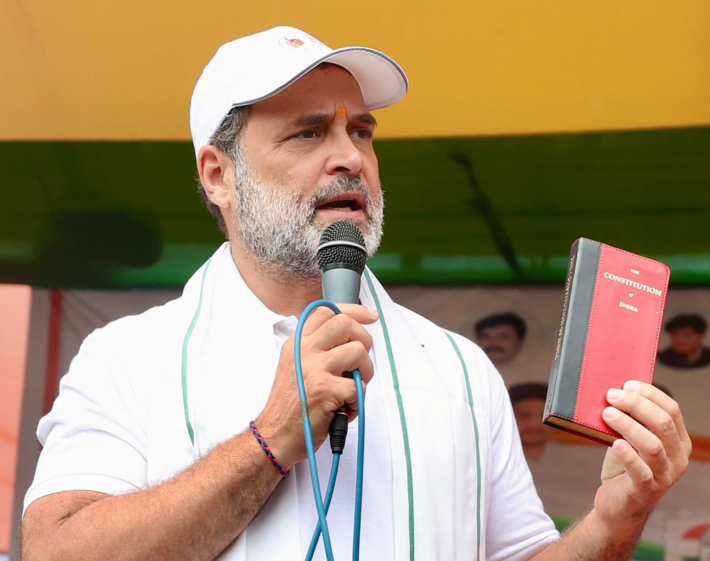 Lok Sabha LoP and Congress MP Rahul Gandhi addresses during the ‘Voter Adhikar Yatra’ in Sitamarhi, Bihar, on Thursday, August 28, 2025. (Photo: IANS)