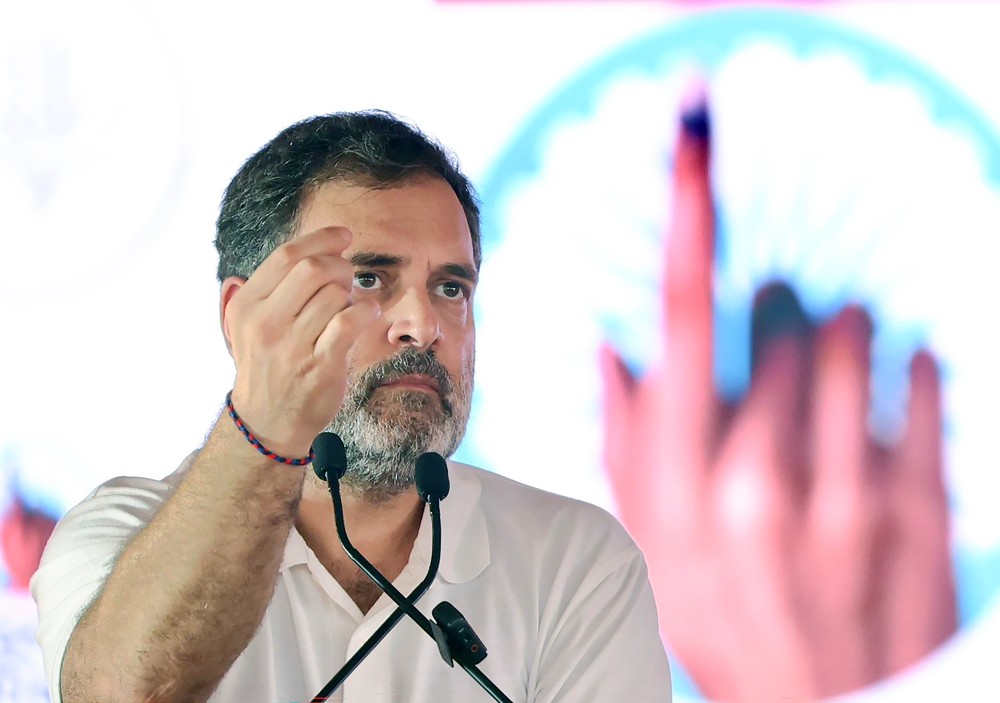 Lok Sabha LoP and Congress MP Rahul Gandhi addresses during "Voter Adhikar Yatra" in Sasaram, Bihar, Sunday, August 17, 2025. (IANS)
