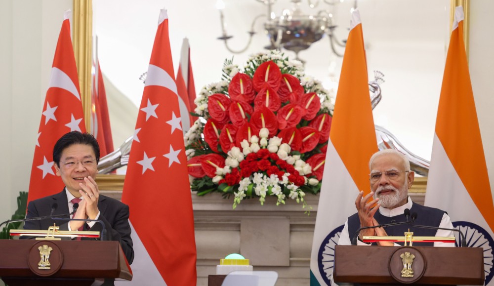 PM Narendra Modi and the Prime Minister of Singapore, Lawrence Wong witnessing the Exchange of MoUs between India and Singapore at Hyderabad House, in New Delhi on September 04, 2025. Image courtesy: PIB)