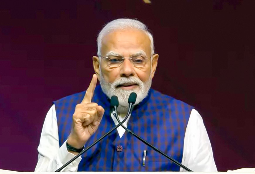 Prime Minister Narendra Modi speaks at the inauguration of Semicon India 2025 at Yashobhoomi in New Delhi, Tuesday, September 02, 2025. (Photo: IANS/X/@BJP4India)