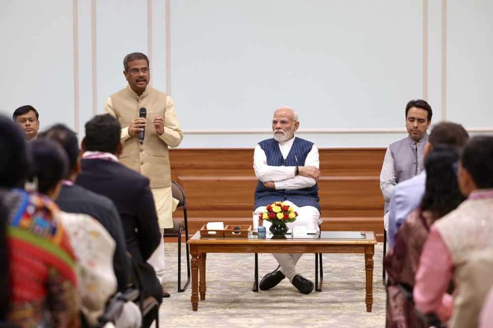 Prime Minister Narendra Modi interacts with National Awardee Teachers, in New Delhi, Thursday, September 04, 2025. (IANS/PIB)