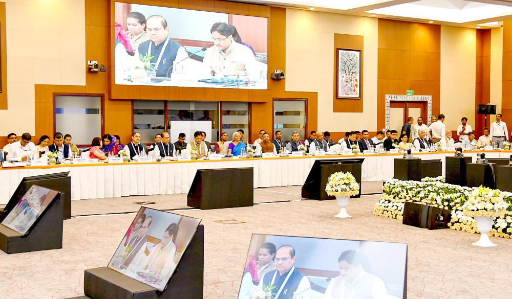 Union Finance Minister Nirmala Sitharaman chairs the 56th meeting of the GST Council in New Delhi on Wednesday, September 3, 2025. (Photo: IANS/PIB)