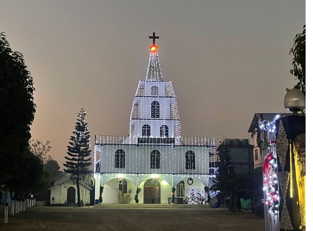 A church in Chümoukedima adorned with Christmas decorations, reflecting how the festival is celebrated with both gaiety and religious fervour across the state. (Morung Photo)