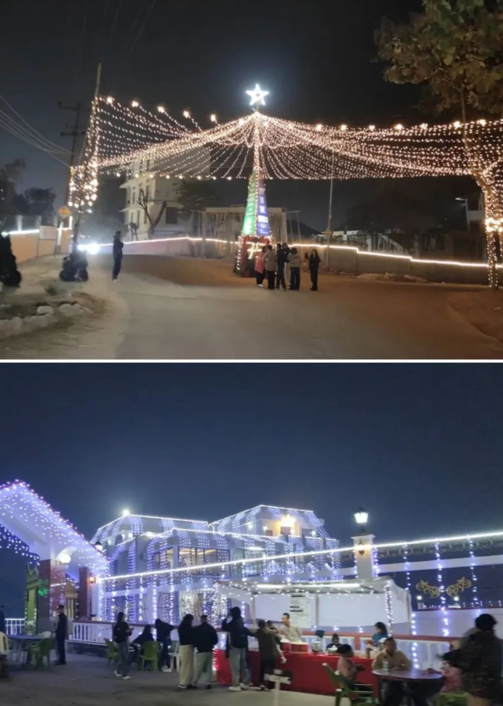 A village street illuminated with festive decorations as people in Nagaland await Christmas with gaiety and religious fervour. (Morung Photo)