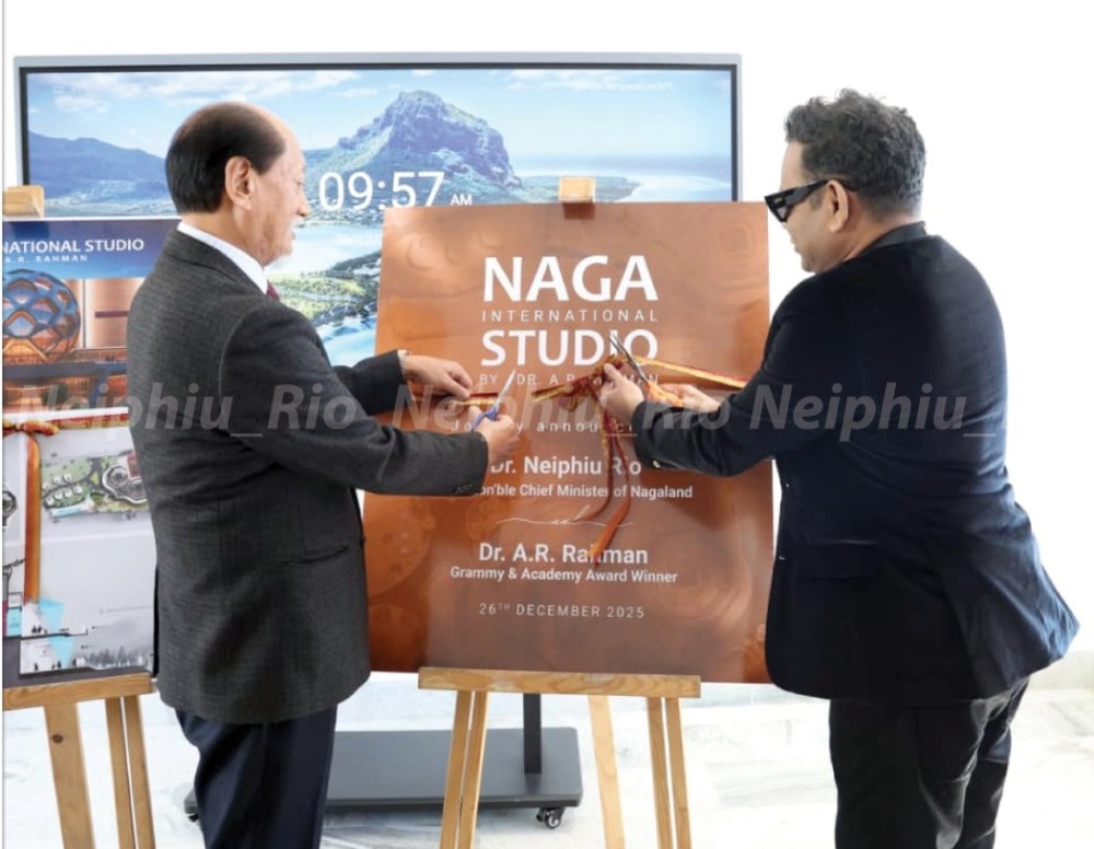 Nagaland Chief Minister Neiphiu Rio and noted Indian musician Dr AR Rahman during the announcement of the ‘Naga International Studio by Dr AR Rahman’ on December 26. (Photo Courtey: @Neiphiu_Rio/X)