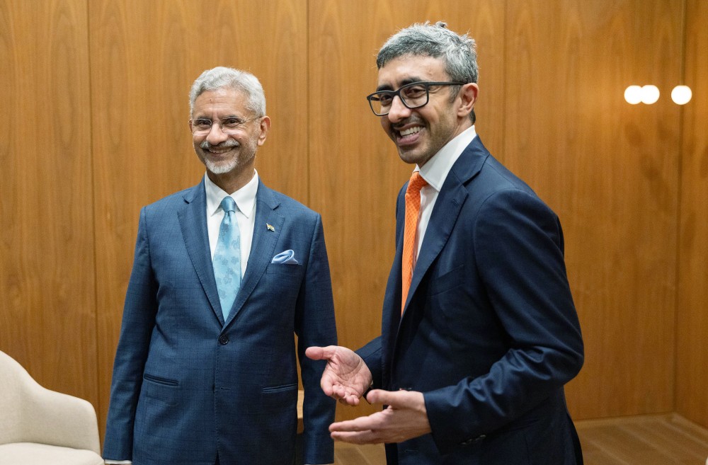 External Affairs Minister S. Jaishankar meets with UAE Deputy Prime Minister and Foreign Minister Sheikh Abdullah bin Zayed Al Nahyan on the sidelines of the 80th session of the United Nations General Assembly (UNGA) in New York, Saturday, September 27, 2025. (Photo: IANS/X/@DrSJaishankar)