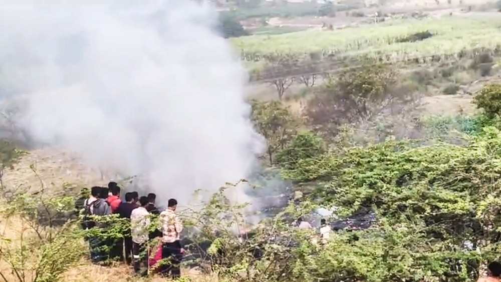 Rescue work underway after an aircraft carrying Maharashtra Deputy Chief Minister Ajit Pawar crashed during landing at Baramati in Pune district of Maharashtra on Wednesday, January 28, 2026. Reportedly, Ajit Pawar and four other people on the aircraft were killed. (Photo: IANS Video Grab)