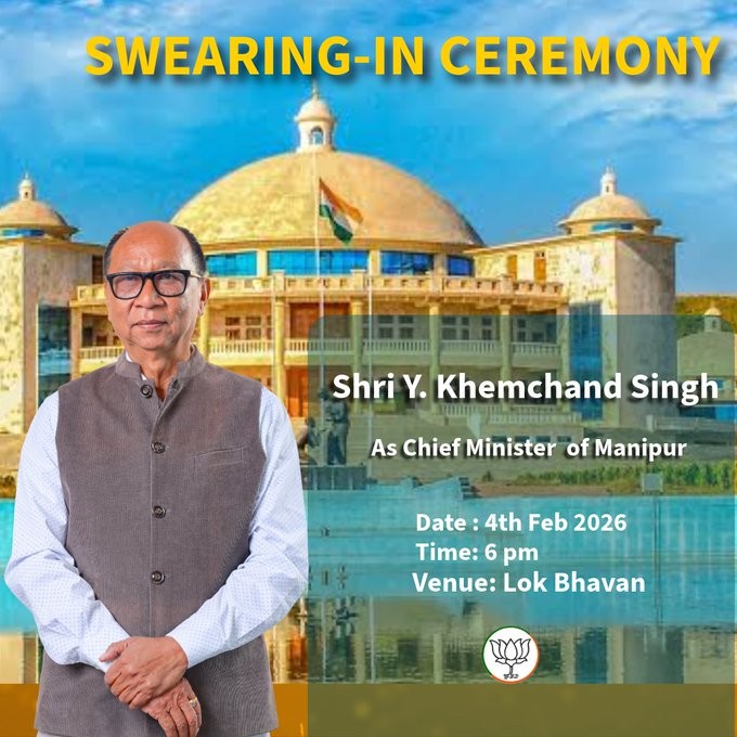 President’s Rule withdrawn from Manipur, Yumnam Khemchand Singh to take oath as CM at 6PM on February 4.  (Photo Courtesy: BJP Manipur X handle via IANS)